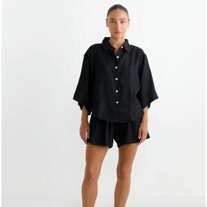 Deiji Studios 03 Set Black Linen Shirt and Shorts XS NWOT